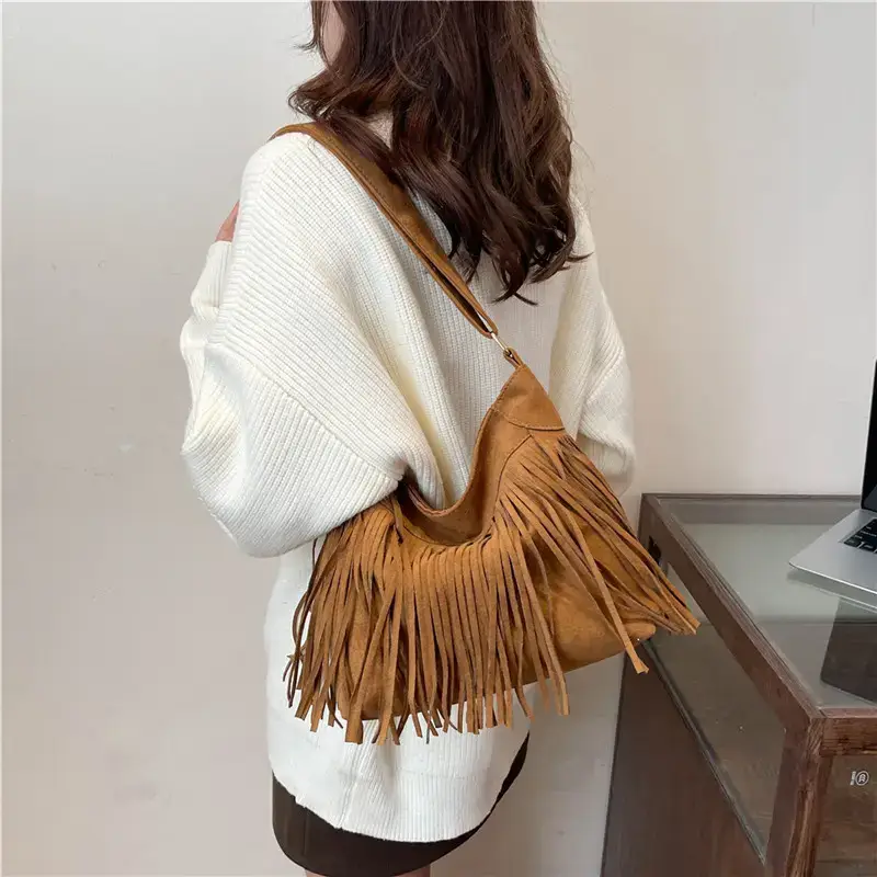 Women's Tan Fringe Shoulder Bag Winter New Style — feature 24