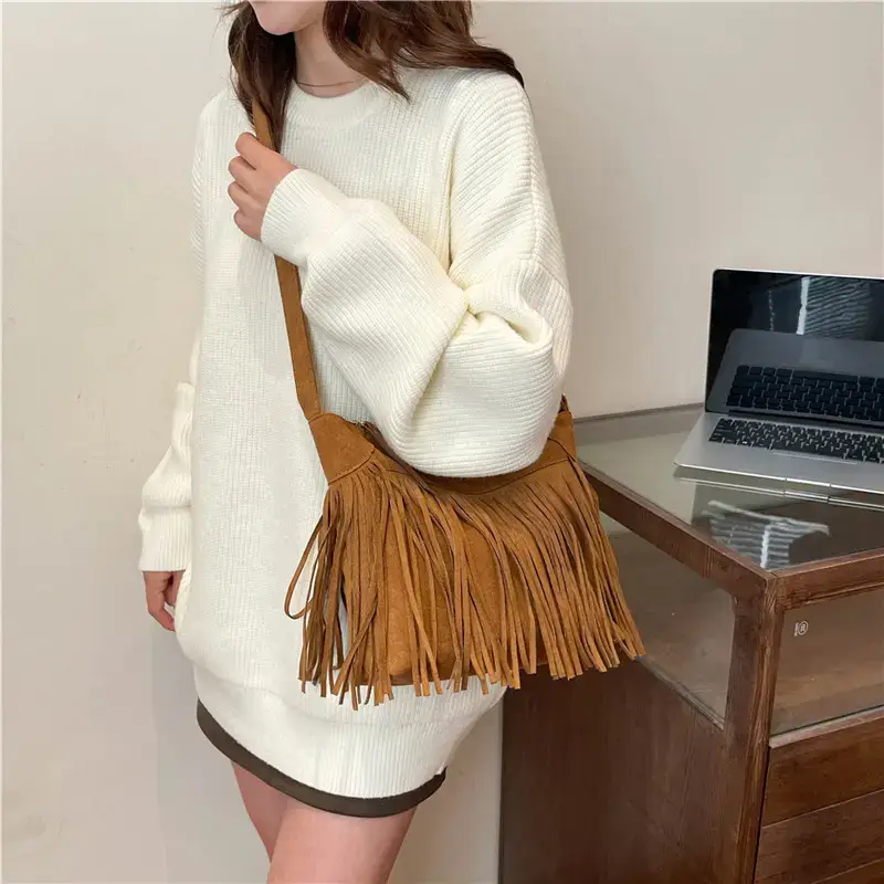 Women's Tan Fringe Shoulder Bag Winter New Style — feature 25