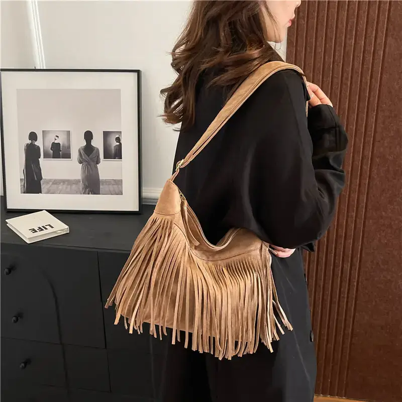Women's Tan Fringe Shoulder Bag Winter New Style — feature 26