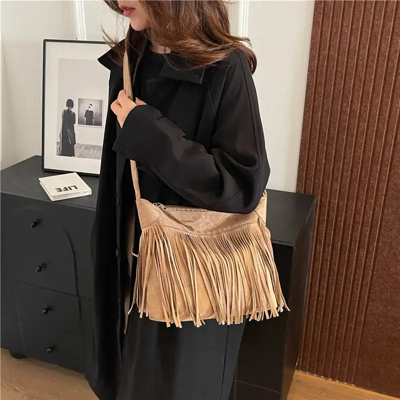 Women's Tan Fringe Shoulder Bag Winter New Style — feature 27