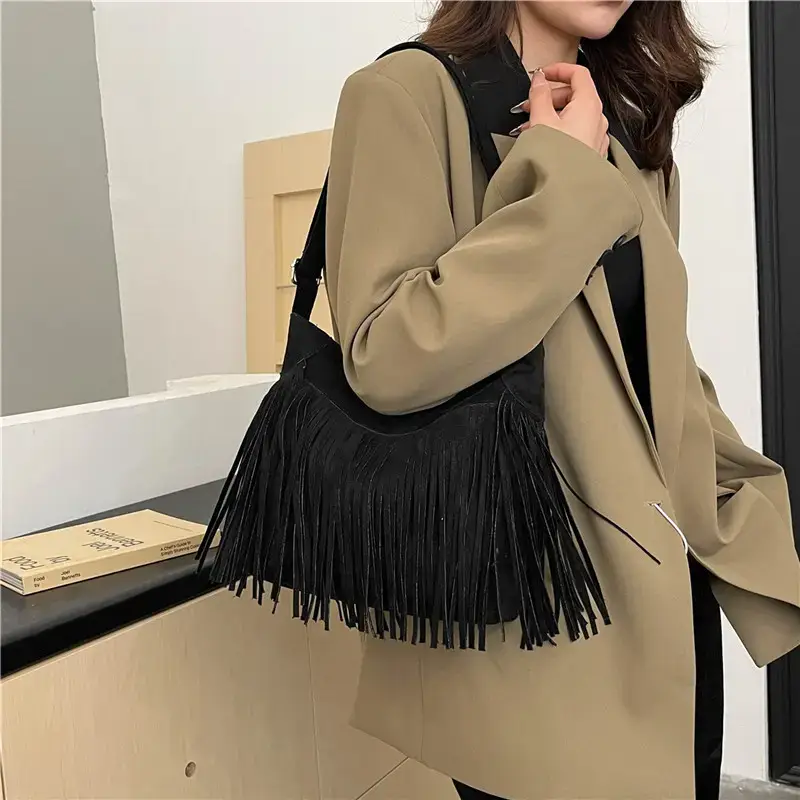 Women's Tan Fringe Shoulder Bag Winter New Style — feature 29