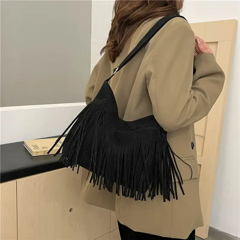 Women's Tan Fringe Shoulder Bag Winter New Style — feature 30