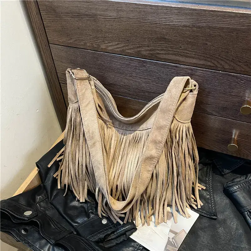 Women's Tan Fringe Shoulder Bag Winter New Style - Image 2
