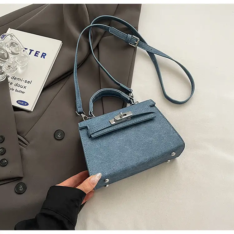 Women's Blue Leather Shoulder Bag 2025 Winter Trendy — feature 41