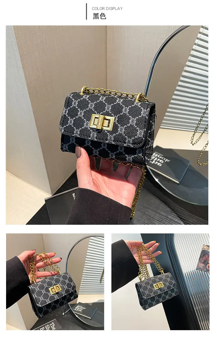 Women's Black Gold Chain Shoulder Bag Small Square Casual Fashion — feature 17