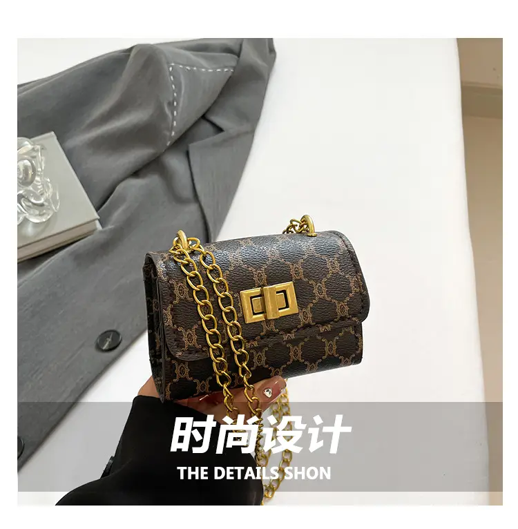 Women's Black Gold Chain Shoulder Bag Small Square Casual Fashion — feature 3