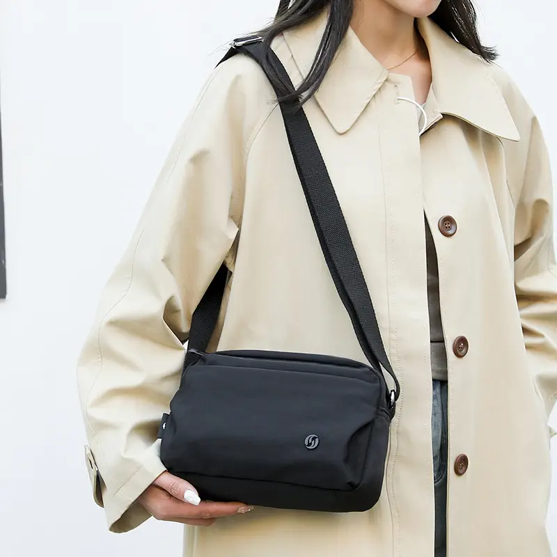 Women's Black Crossbody Bag with Strap - Image 9