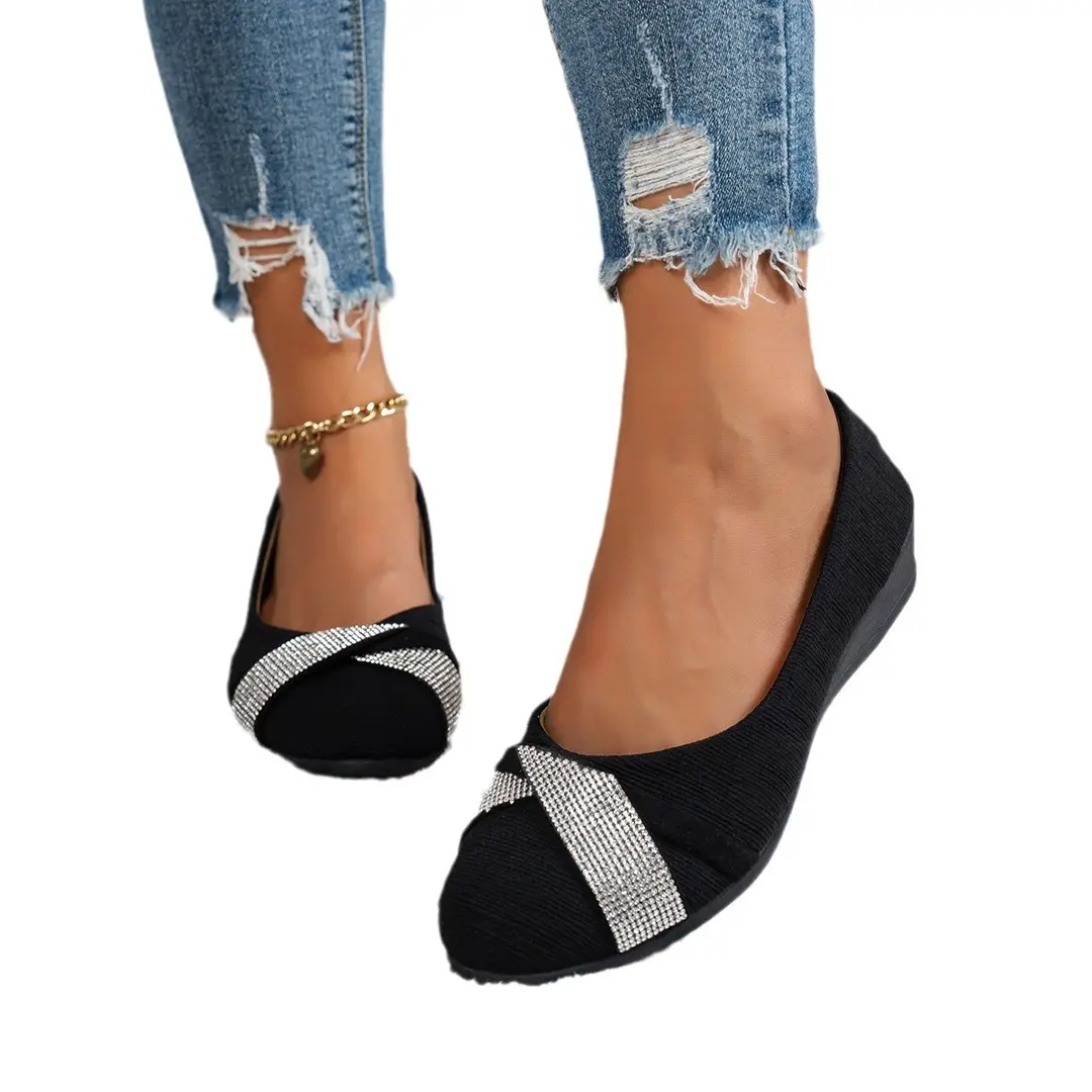 Round Head Flat 2025 New Arrival plus size Fashion Single Shoes Women's Rhinestone Shallow Mouth Slip-on Mom Shoes Casual Shoes - Image 8