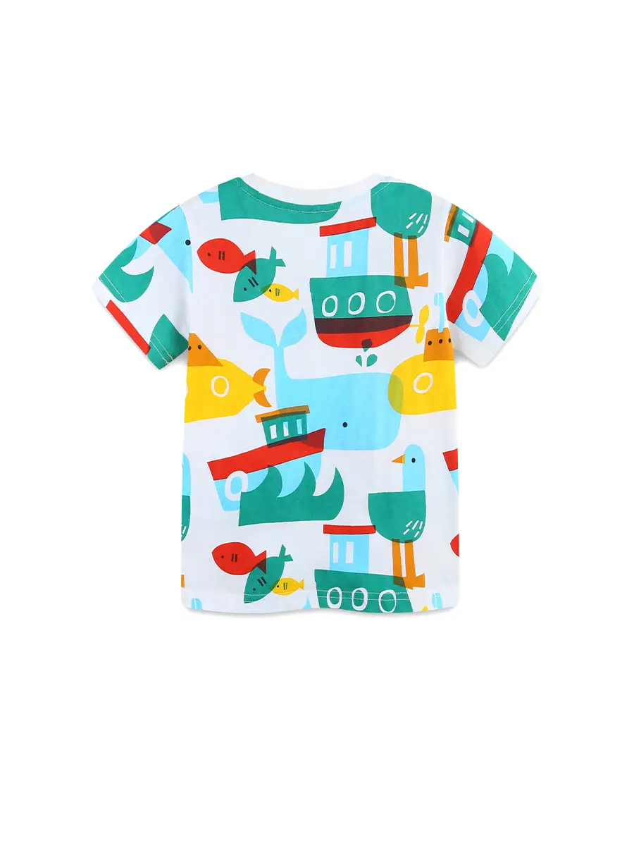 Kids Printed T-Shirt European Style Boys Summer Cotton Round Neck