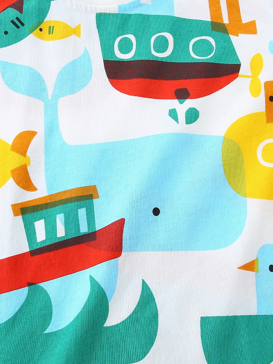 Kids Printed T-Shirt European Style Boys Summer Cotton Round Neck