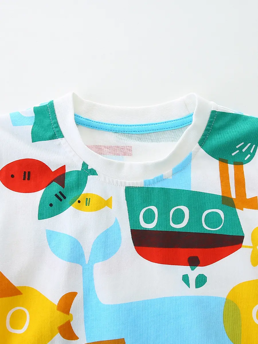 Kids Printed T-Shirt European Style Boys Summer Cotton Round Neck