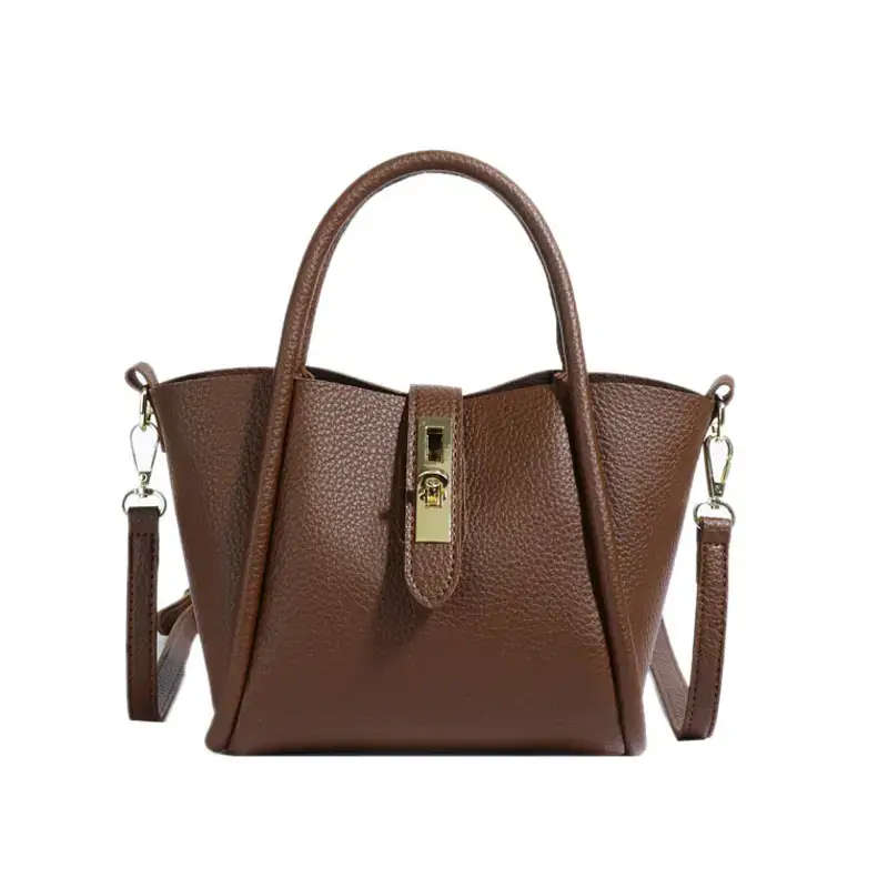 Women's 2024 Winter Brown Leather Shoulder Bag with Logo - Image 8