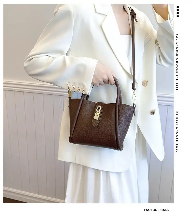 Women's 2024 Winter Brown Leather Shoulder Bag with Logo — feature 1
