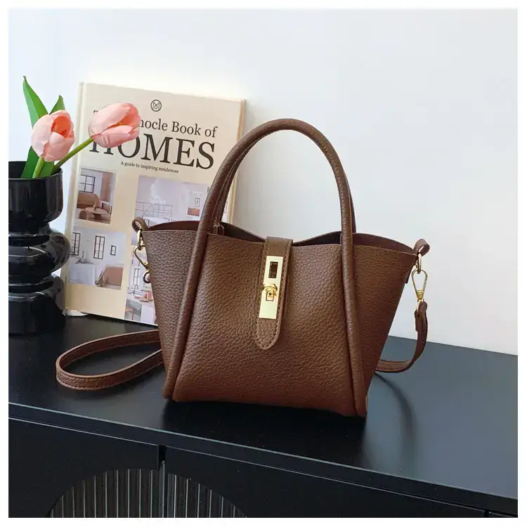 Women's 2024 Winter Brown Leather Shoulder Bag with Logo — feature 10