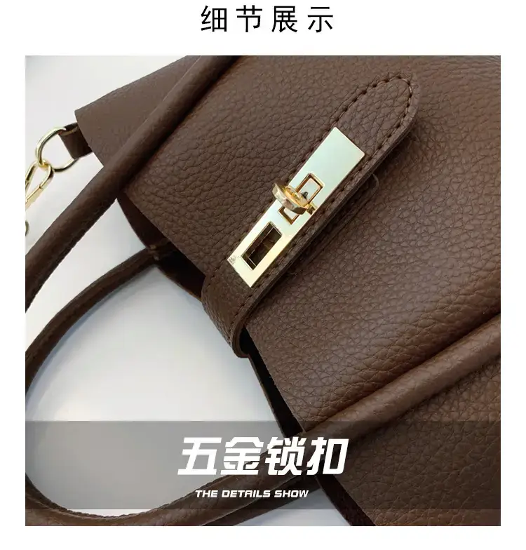 Women's 2024 Winter Brown Leather Shoulder Bag with Logo — feature 3
