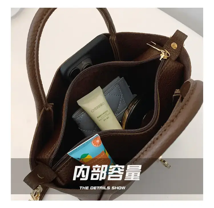 Women's 2024 Winter Brown Leather Shoulder Bag with Logo — feature 4