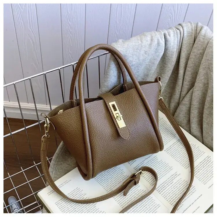 Women's 2024 Winter Brown Leather Shoulder Bag with Logo — feature 9