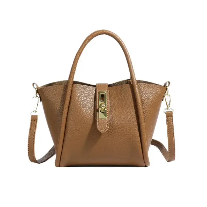 Women's 2024 Winter Brown Leather Shoulder Bag with Logo - Image 2