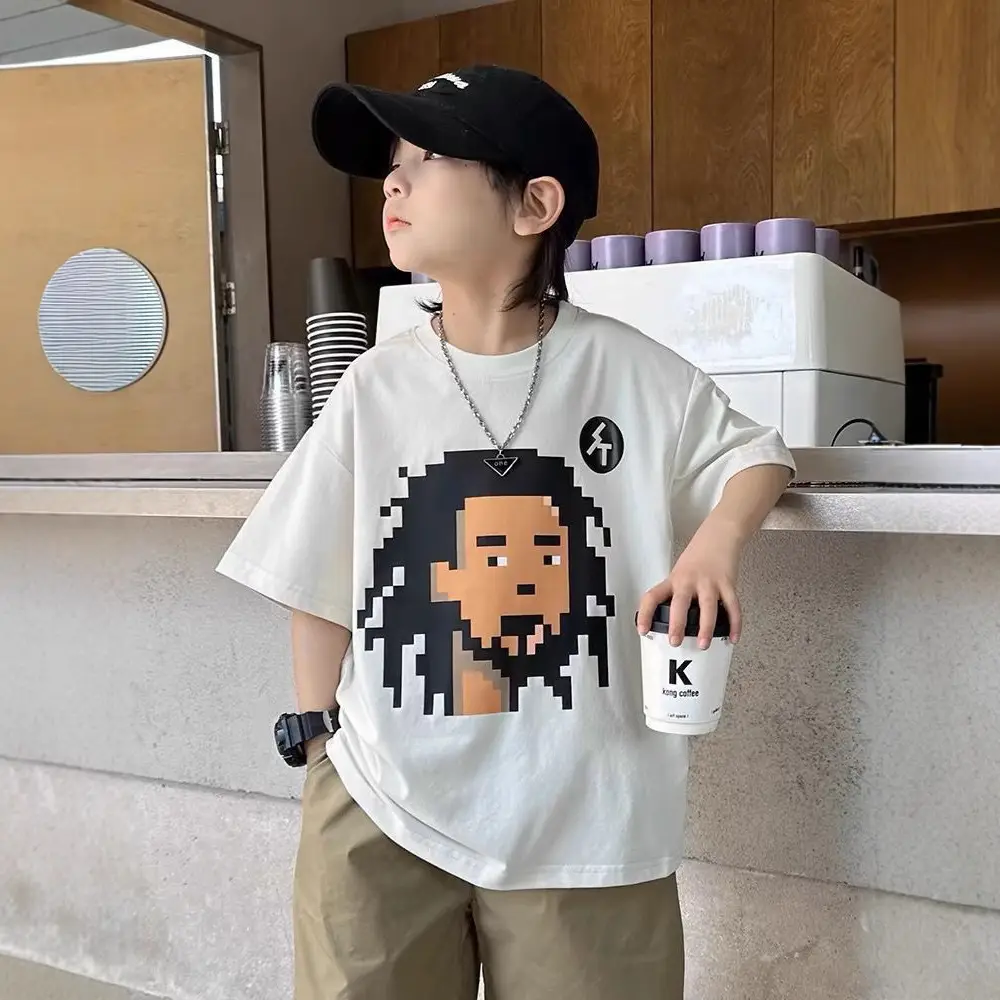 Kids Pixel Art T-Shirt White Medium Large