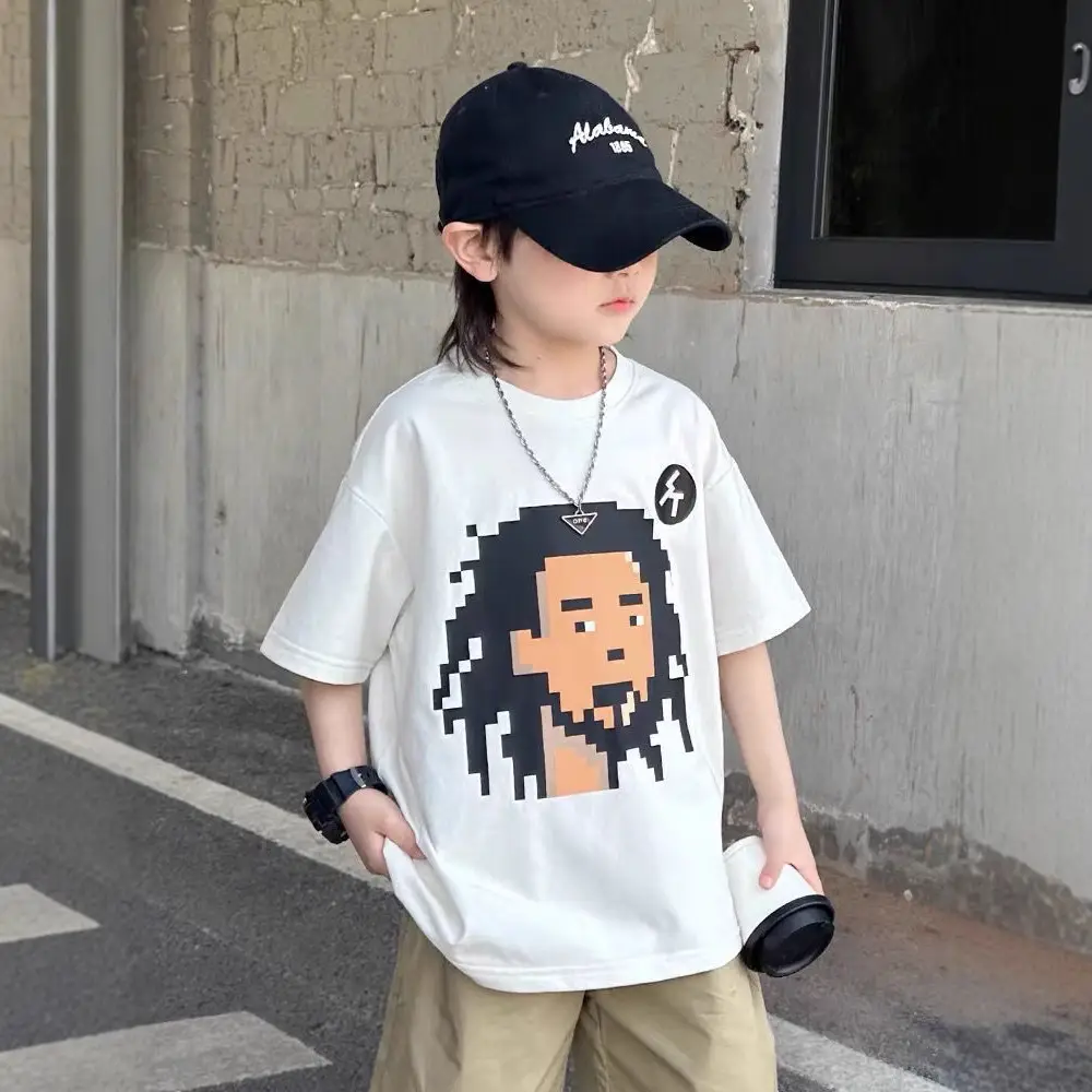Kids Pixel Art T-Shirt White Medium Large