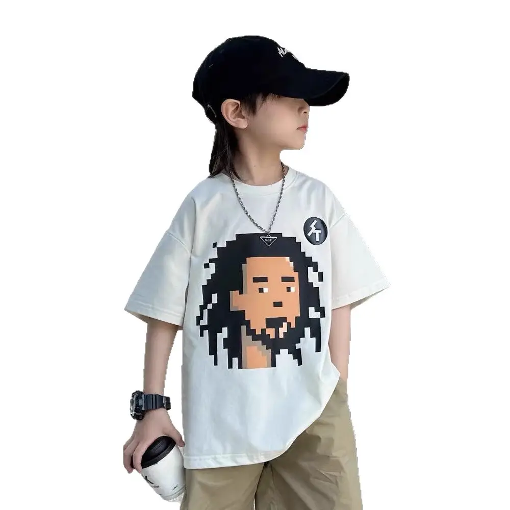 Kids Pixel Art T-Shirt White Medium Large
