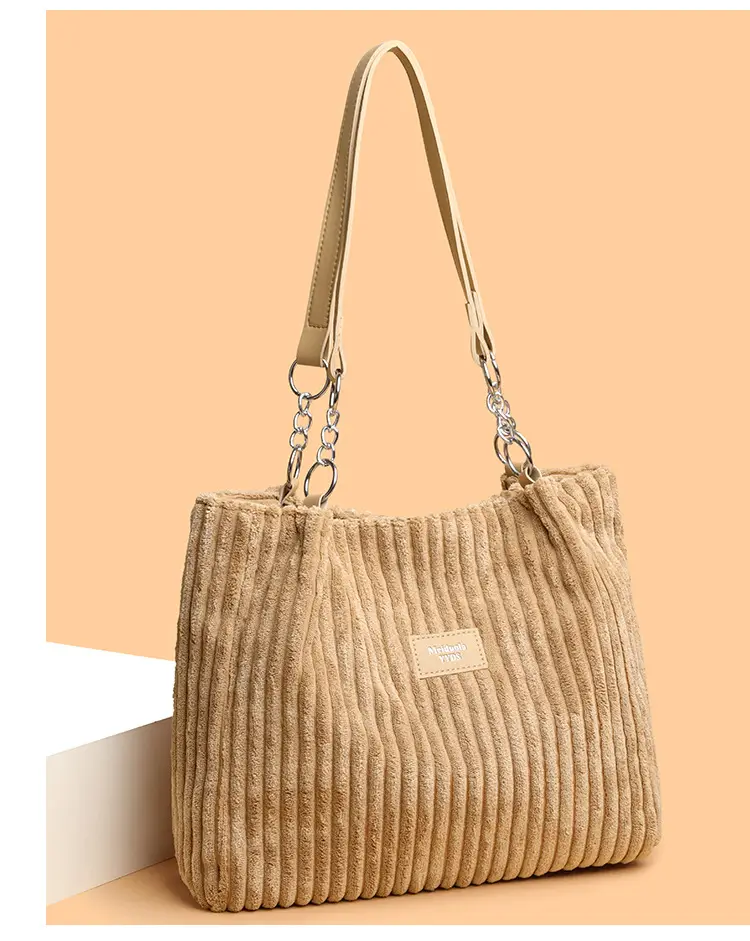 White Corduroy Chain Shoulder Bag for Women — feature 10