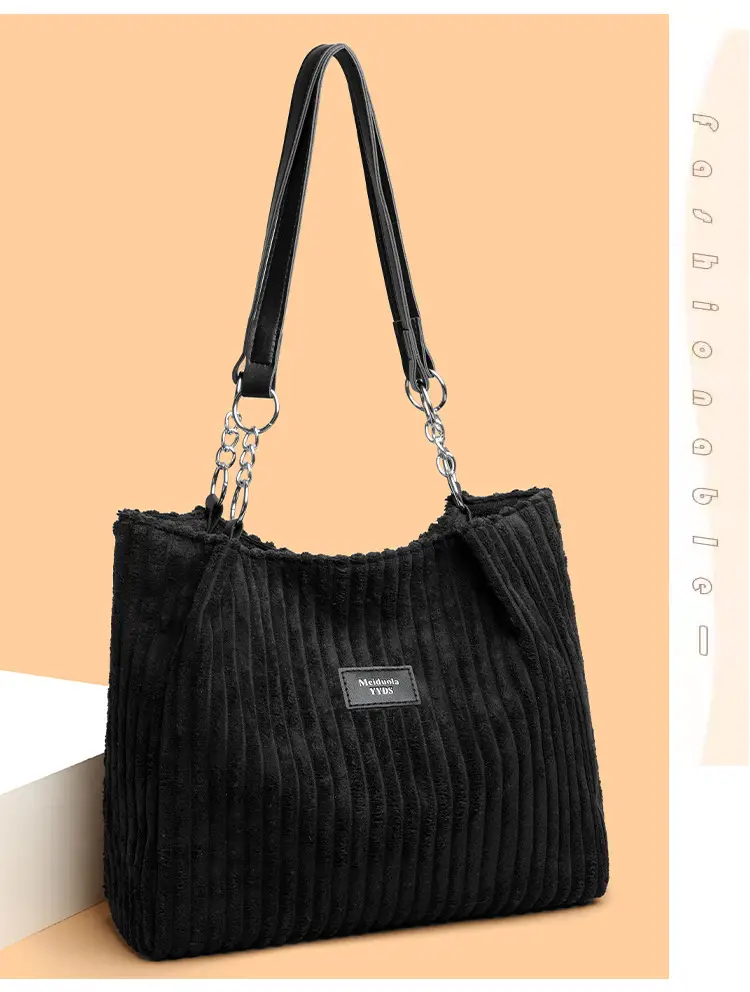 White Corduroy Chain Shoulder Bag for Women — feature 11