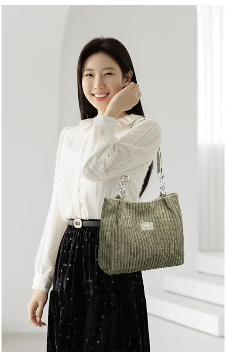 White Corduroy Chain Shoulder Bag for Women — feature 13