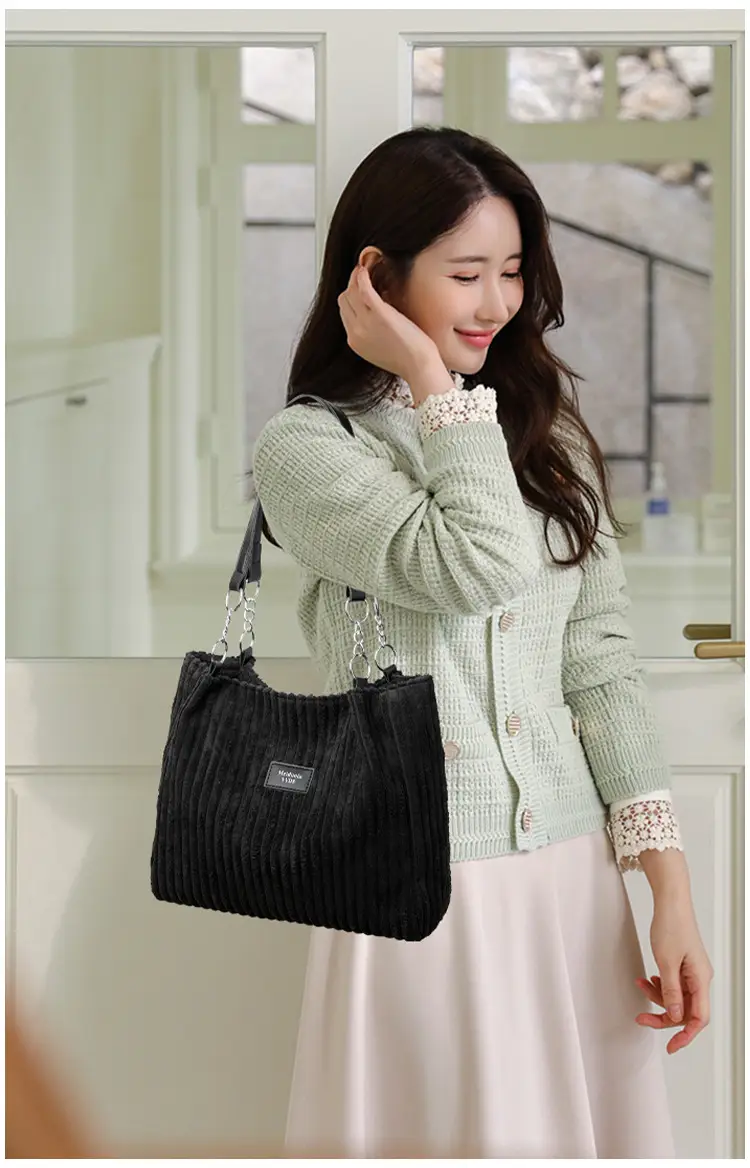 White Corduroy Chain Shoulder Bag for Women — feature 14