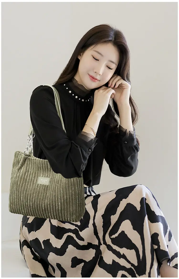 White Corduroy Chain Shoulder Bag for Women — feature 16