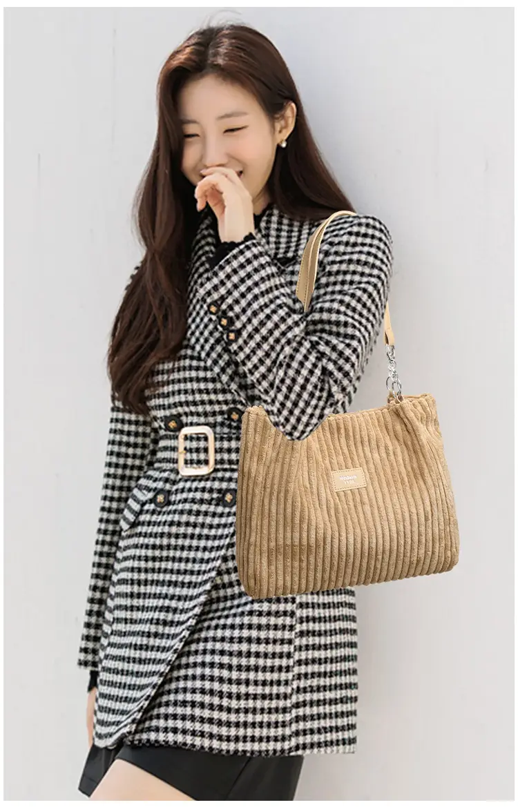 White Corduroy Chain Shoulder Bag for Women — feature 17