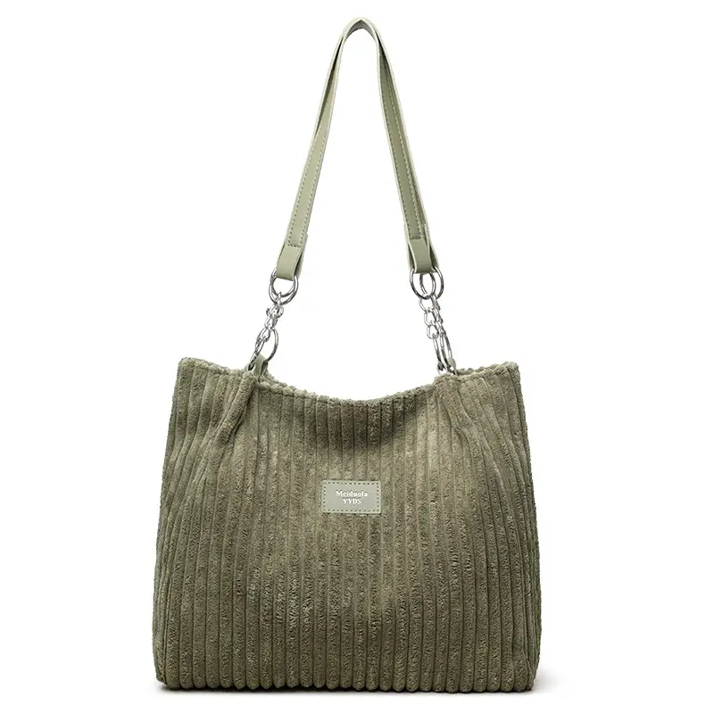 White Corduroy Chain Shoulder Bag for Women