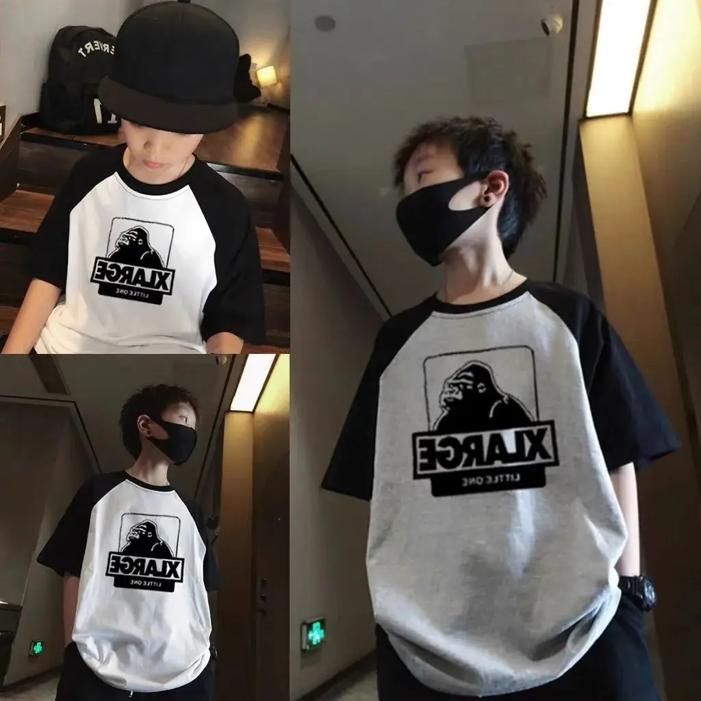 220g Cotton Boys T-Shirt Grey Black Summer 2024 - Image 4