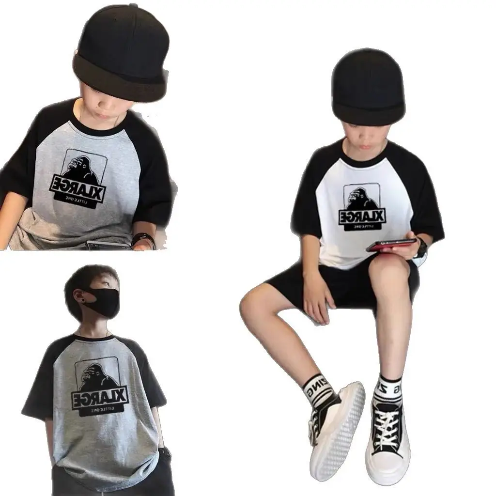 220g Cotton Boys T-Shirt Grey Black Summer 2024 - Image 7