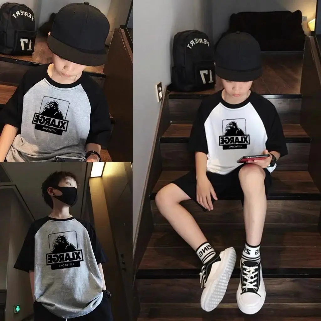 220g Cotton Boys T-Shirt Grey Black Summer 2024 — feature 9
