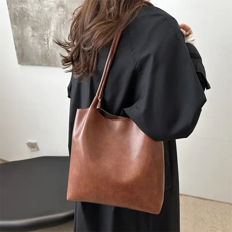 Women's Brown Leather Shoulder Bag with Teddy Bear Charm — feature 21