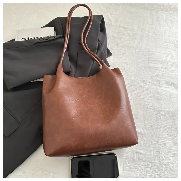 Women's Brown Leather Shoulder Bag with Teddy Bear Charm — feature 5