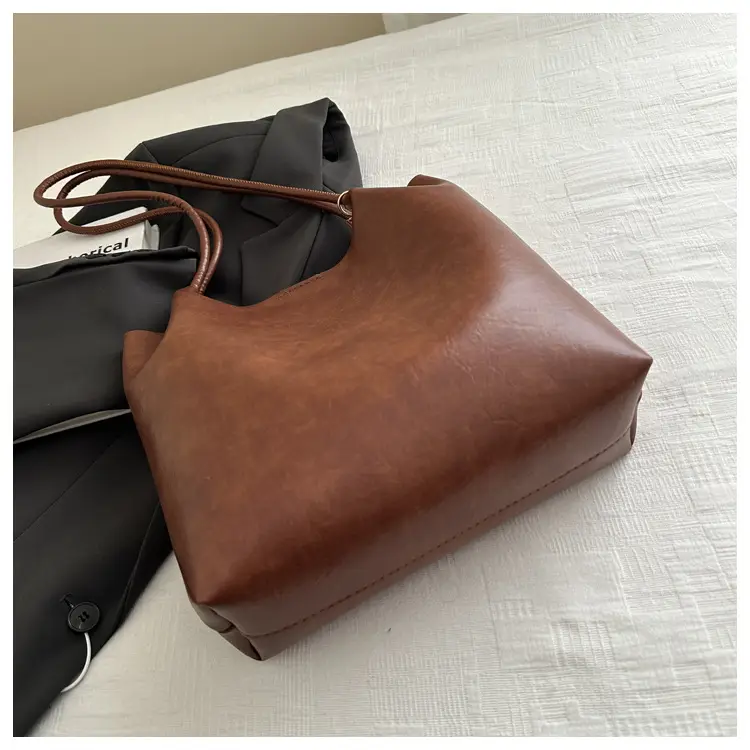 Women's Brown Leather Shoulder Bag with Teddy Bear Charm — feature 6
