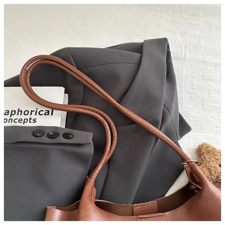 Women's Brown Leather Shoulder Bag with Teddy Bear Charm — feature 7