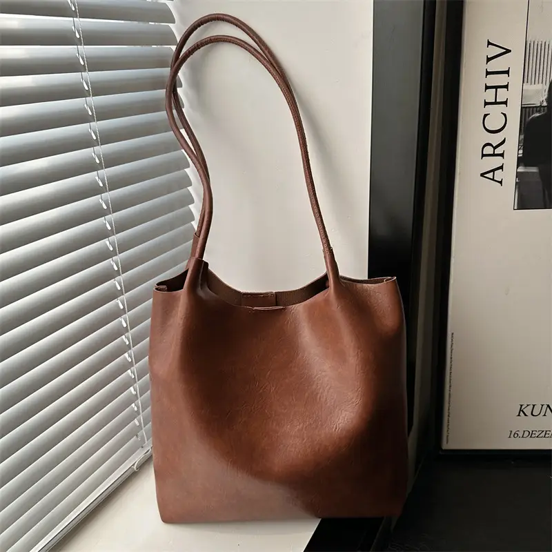 Women's Brown Leather Shoulder Bag with Teddy Bear Charm - Image 2