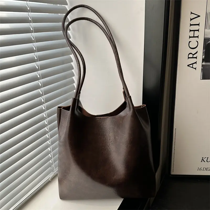 Women's Brown Leather Shoulder Bag with Teddy Bear Charm - Image 3