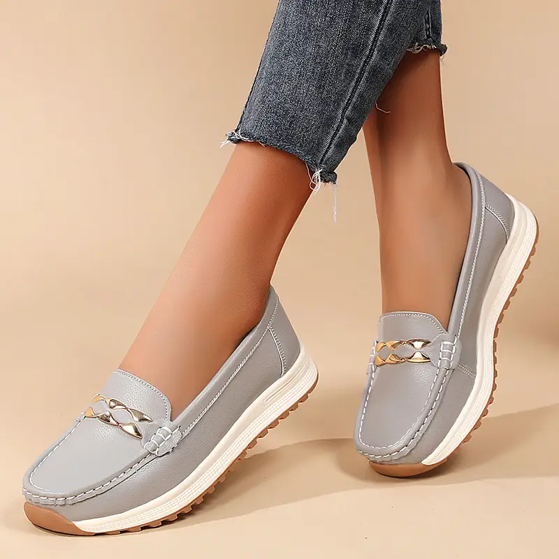 2024 Spring and Autumn New Nurse Shoes Casual Flat Heel Women's Single Shoes Bean Shoes Mother Shoes Beef Sole Source Manufacturers
