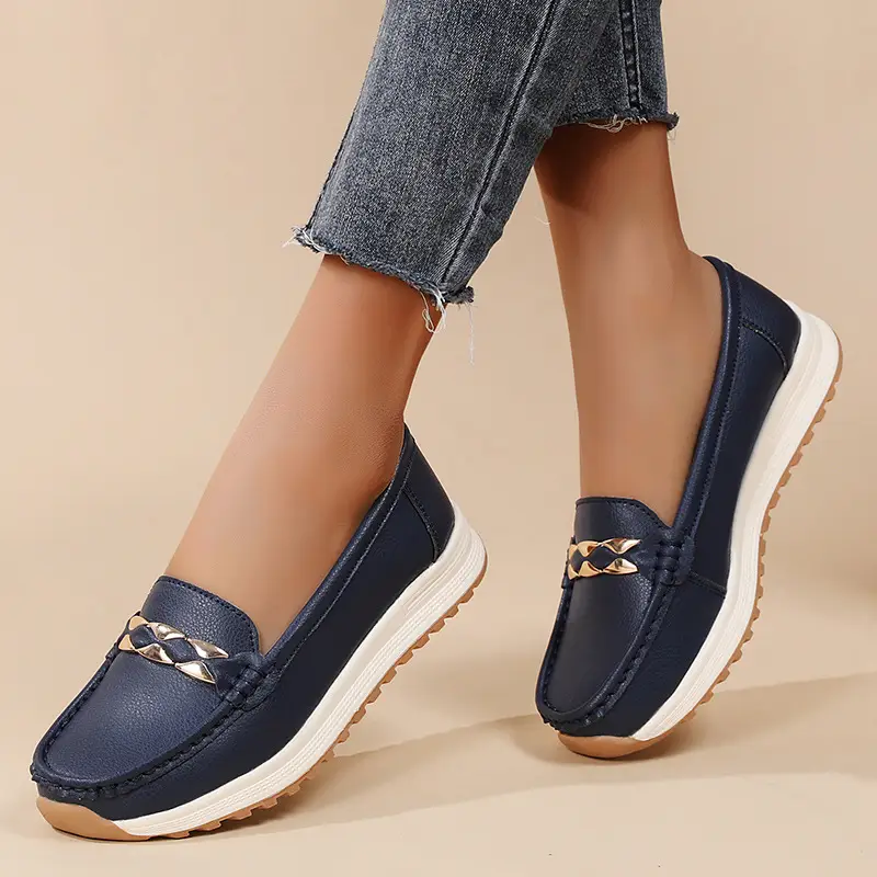 2024 Spring and Autumn New Nurse Shoes Casual Flat Heel Women's Single Shoes Bean Shoes Mother Shoes Beef Sole Source Manufacturers