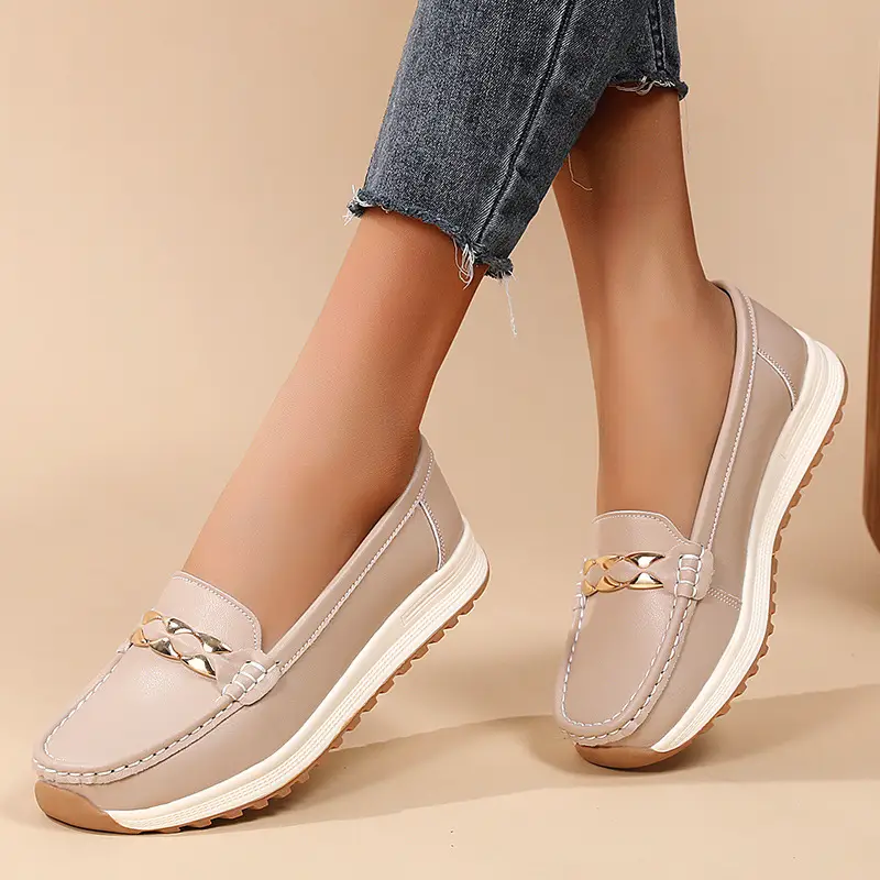 2024 Spring and Autumn New Nurse Shoes Casual Flat Heel Women's Single Shoes Bean Shoes Mother Shoes Beef Sole Source Manufacturers
