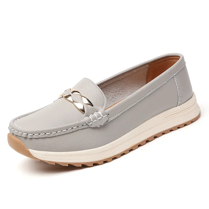 2024 Spring and Autumn New Nurse Shoes Casual Flat Heel Women's Single Shoes Bean Shoes Mother Shoes Beef Sole Source Manufacturers