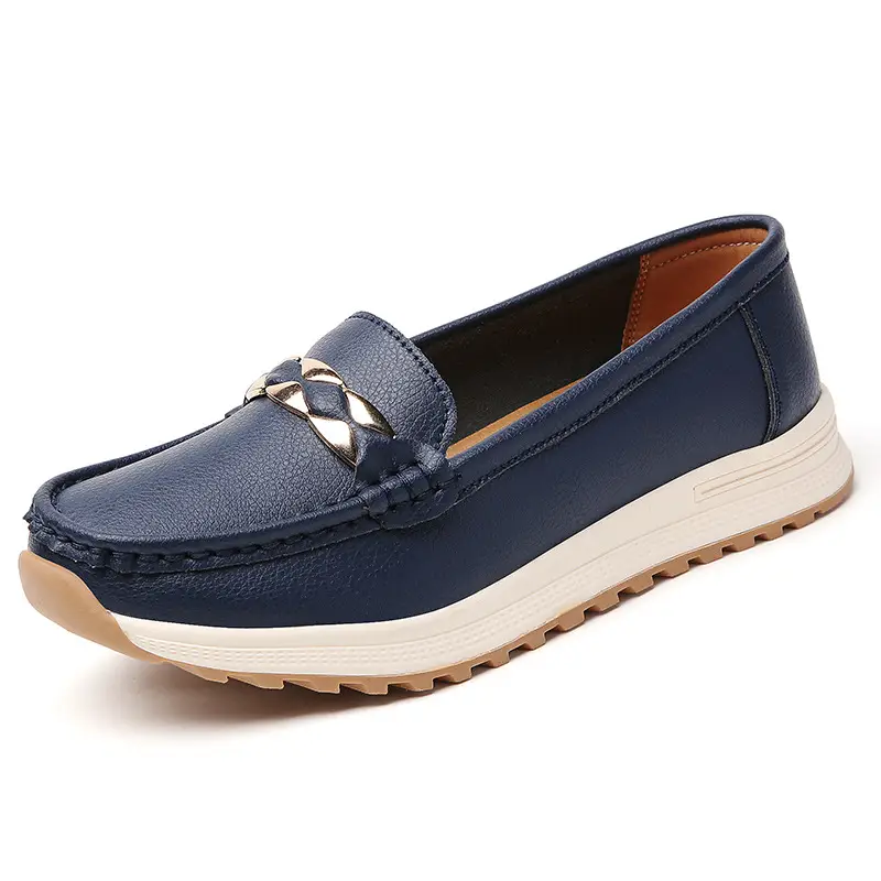 2024 Spring and Autumn New Nurse Shoes Casual Flat Heel Women's Single Shoes Bean Shoes Mother Shoes Beef Sole Source Manufacturers