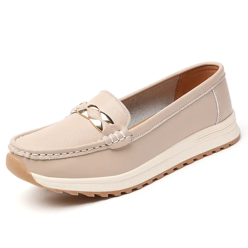 2024 Spring and Autumn New Nurse Shoes Casual Flat Heel Women's Single Shoes Bean Shoes Mother Shoes Beef Sole Source Manufacturers