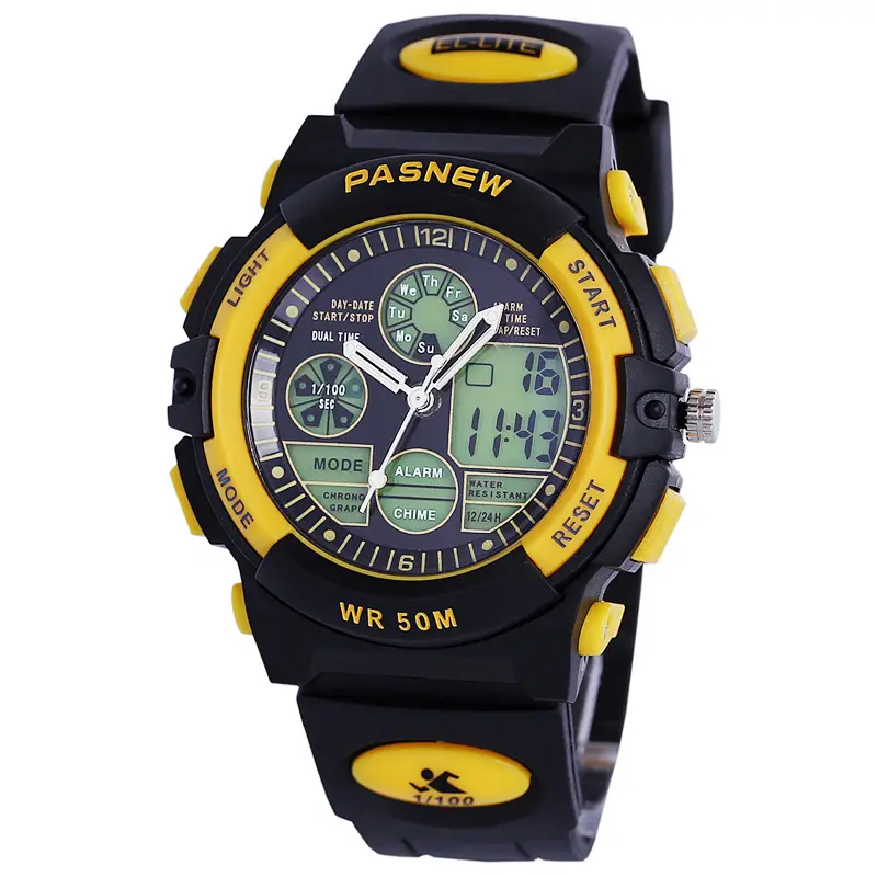 Pasnew Waterproof LED Digital Boy's Watch Black Yellow - Image 4