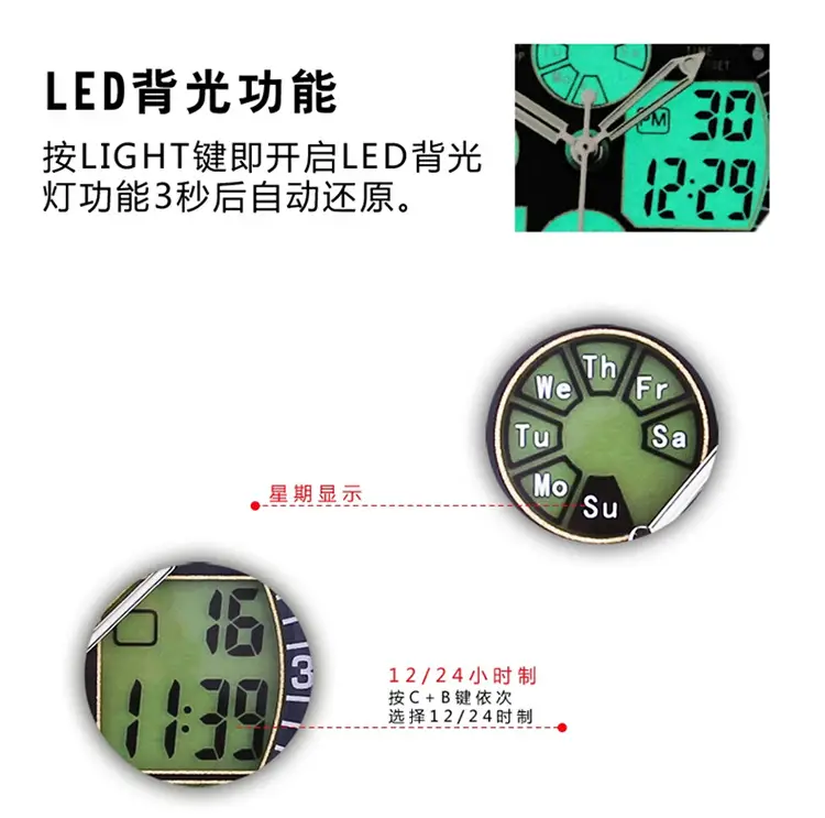 Pasnew Waterproof LED Digital Boy's Watch Black Yellow — feature 14