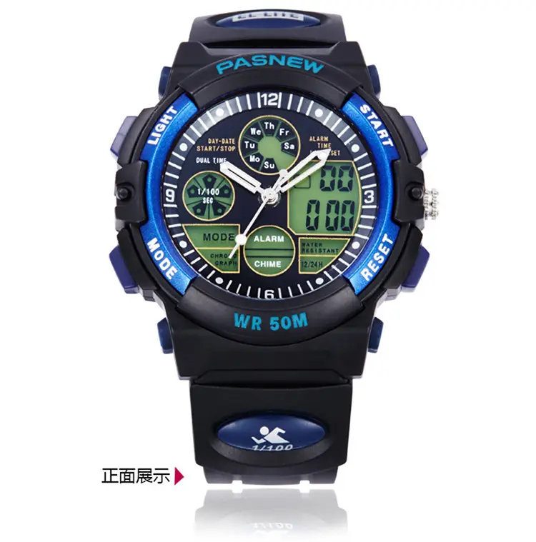 Pasnew Waterproof LED Digital Boy's Watch Black Yellow — feature 23